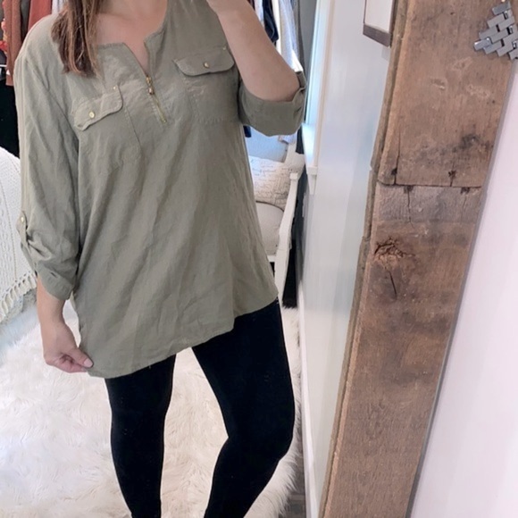 Emily Daniels olive green linen top size XLarge - Picture 2 of 9